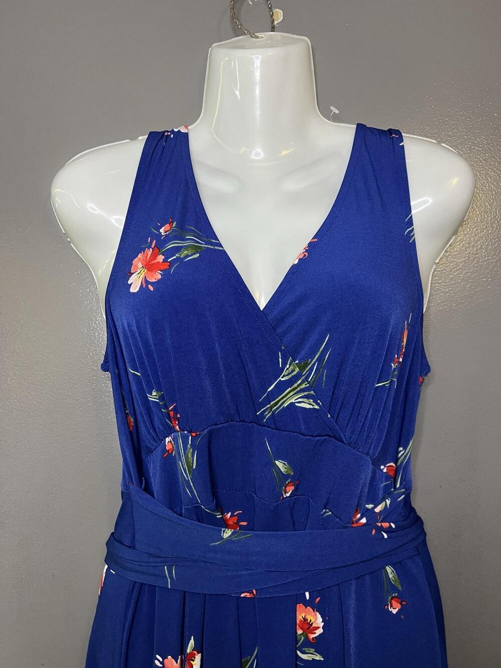 Torrid Dress Sz 00 (Med) Blue Floral V Neck Hi Low Maxi Fit & Flare Sundress